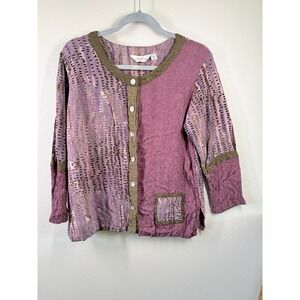 Lyng Art to Wear VTG M Tunic Shirt Blouse Button Up Tie Dye Purple Rayon  Linen
